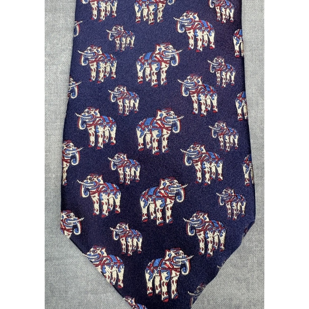 New & Lingwood British Museum Elephant Silk Tie Handmade Italy 60" Navy - Picture 2 of 13